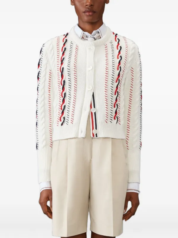 THOM BROWNE ケーブルニット　ロング丈カーディガン Thom Browne ケーブルニット カーディガン | ホワイト | FARFETCH JP