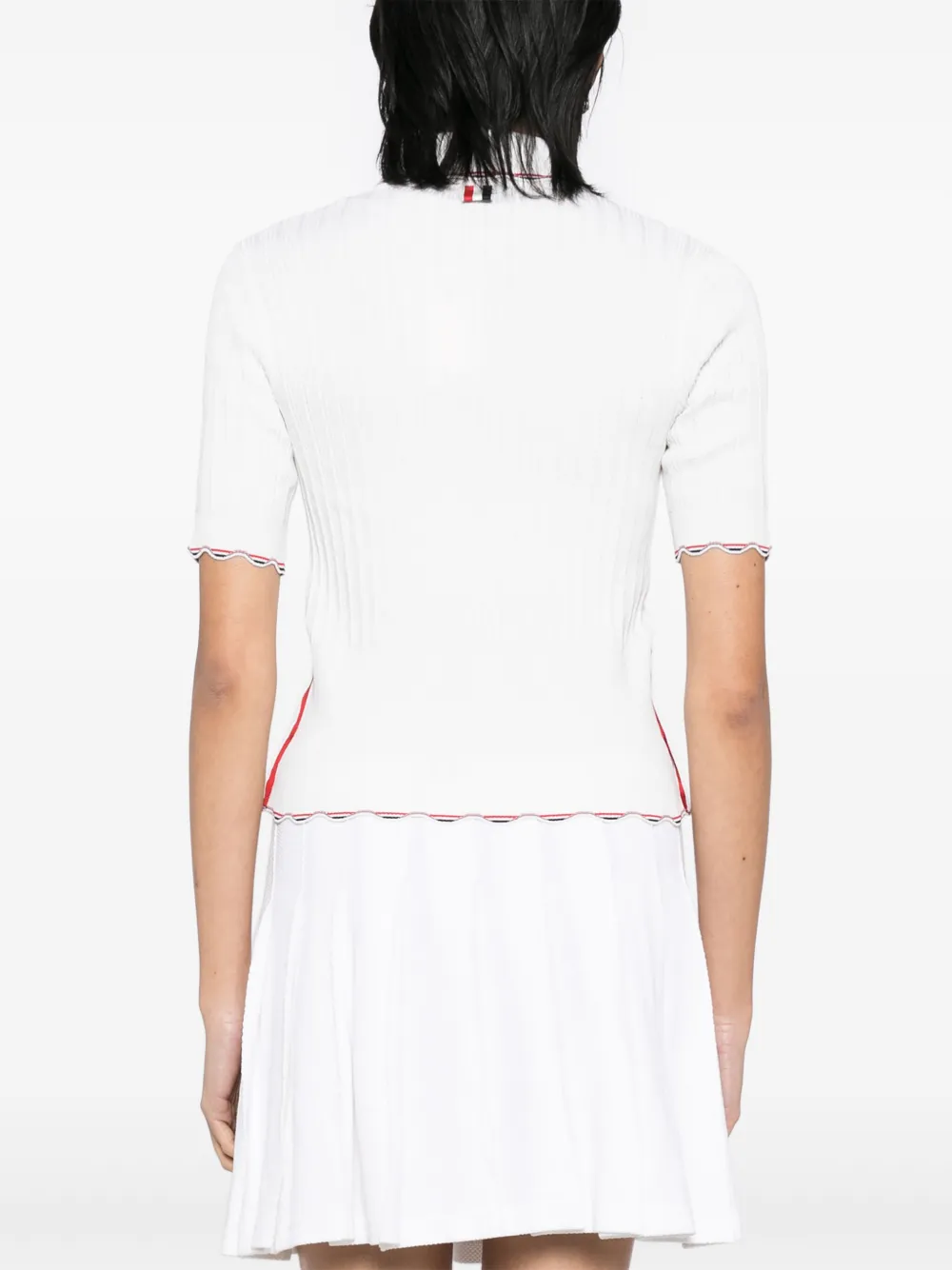 Thom Browne Ribgebreide polotop met RWB-streep 100 WHITE
