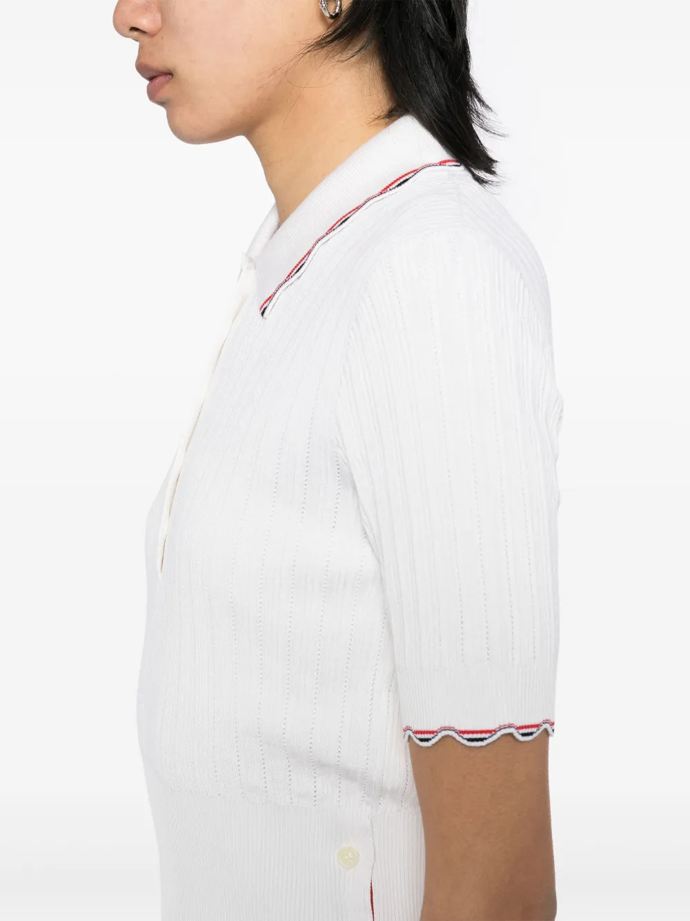 Thom Browne Ribgebreide polotop met RWB-streep 100 WHITE