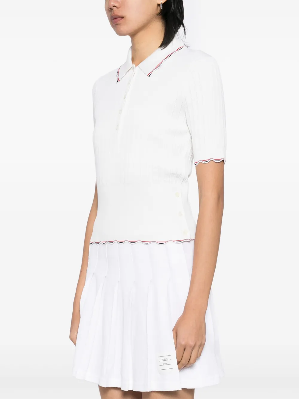 Thom Browne Ribgebreide polotop met RWB-streep 100 WHITE
