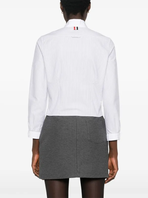 Thom Browne pussy-bow Collar Cotton Blouse | Grey | FARFETCH CA