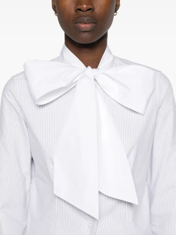 Thom Browne pussy-bow Collar Cotton Blouse | Grey | FARFETCH IN