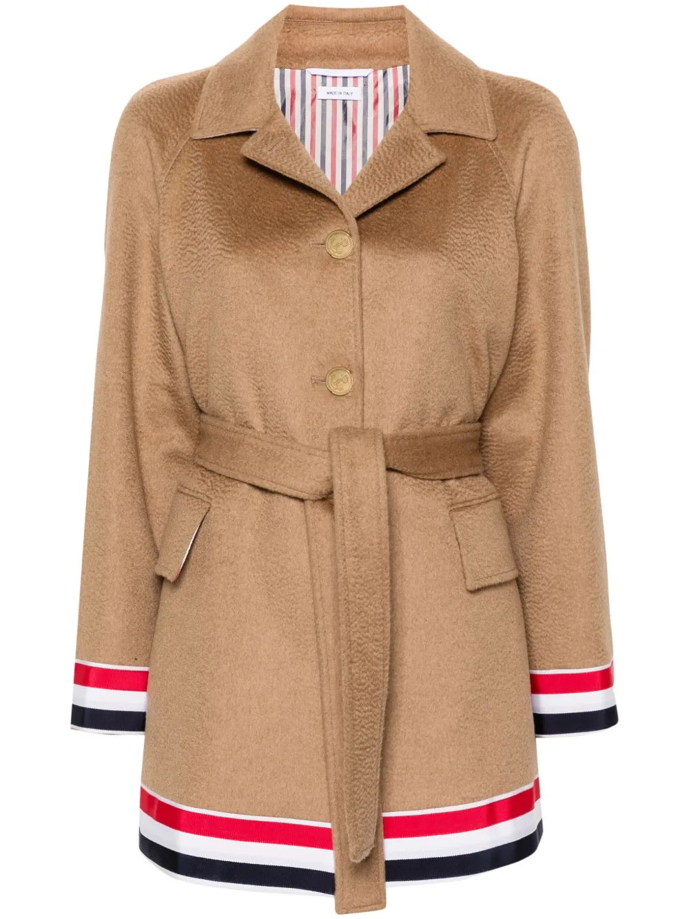 Thom Browne RWB-stripe belted coat | Neutrals | Image 1