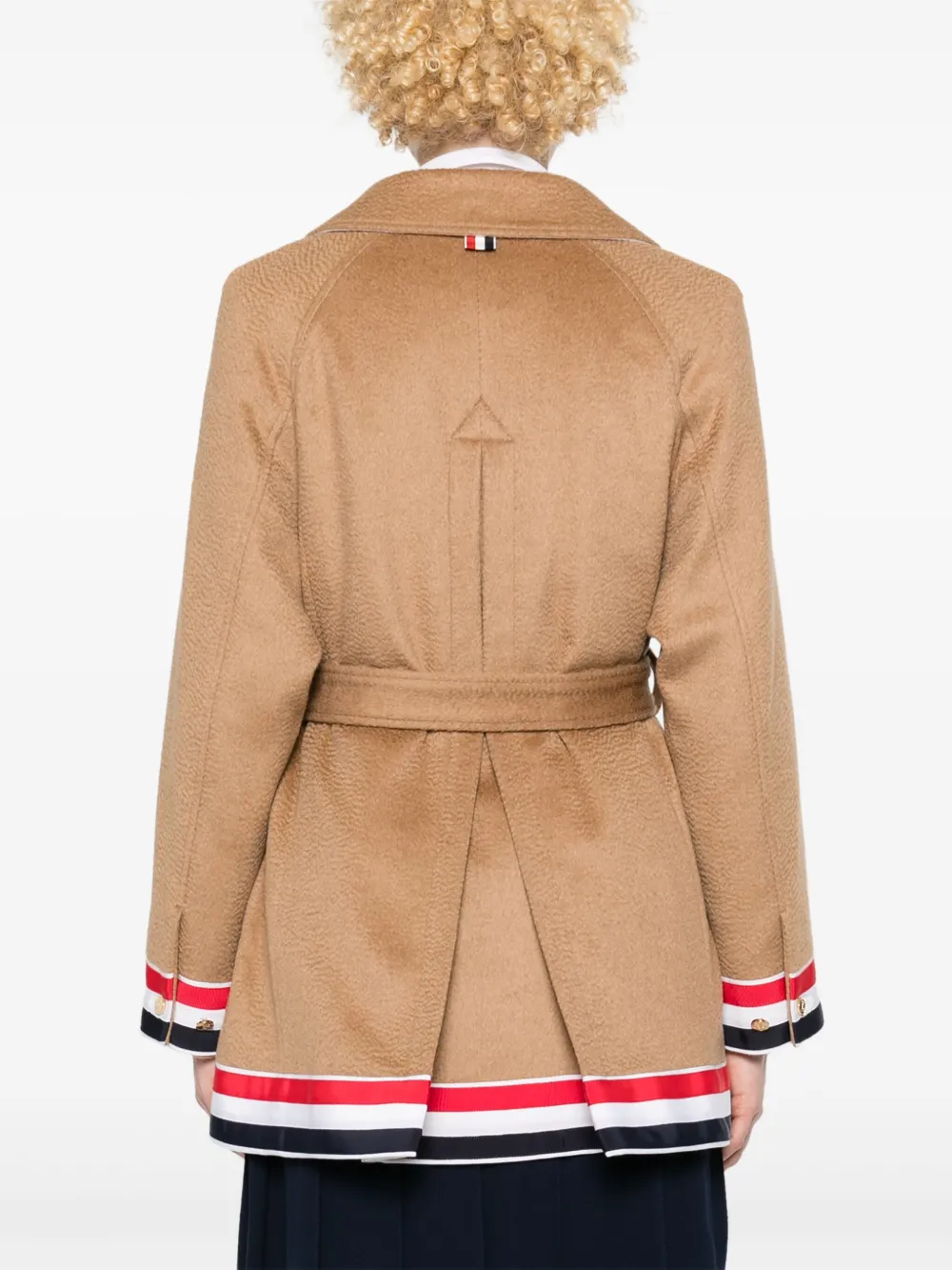 Thom Browne Rwb-stripe Belted Coat In Gold