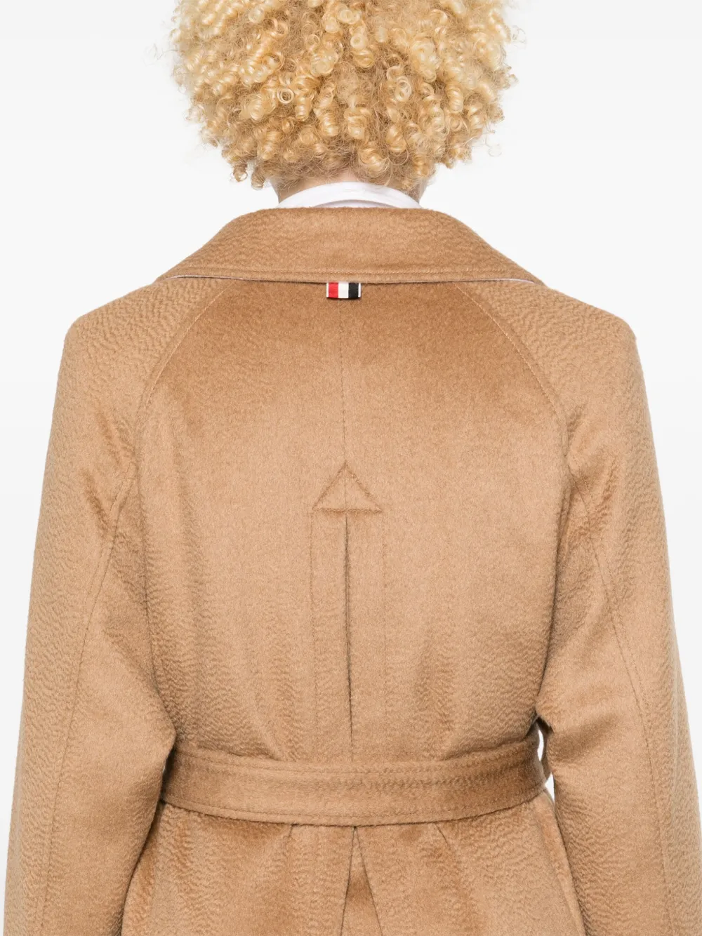 Thom Browne Rwb-stripe Belted Coat In Gold