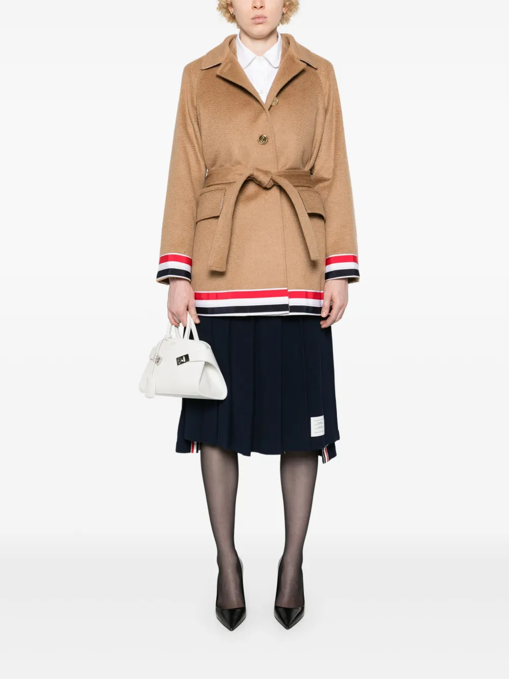 Thom Browne RWB-stripe belted coat | Single Breasted Coats | Image 2
