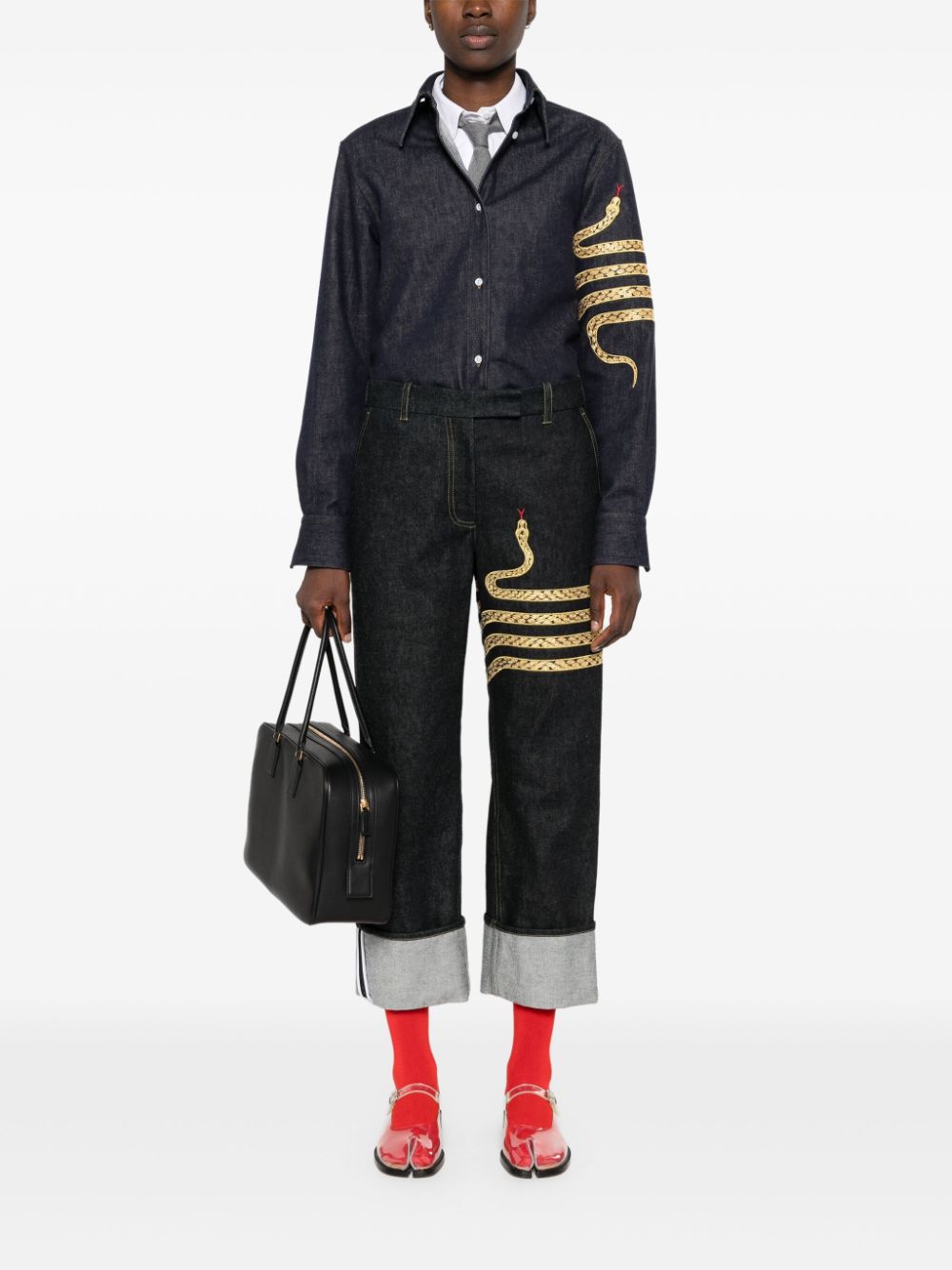 Thom Browne Jeans met geborduurde slang - Blauw