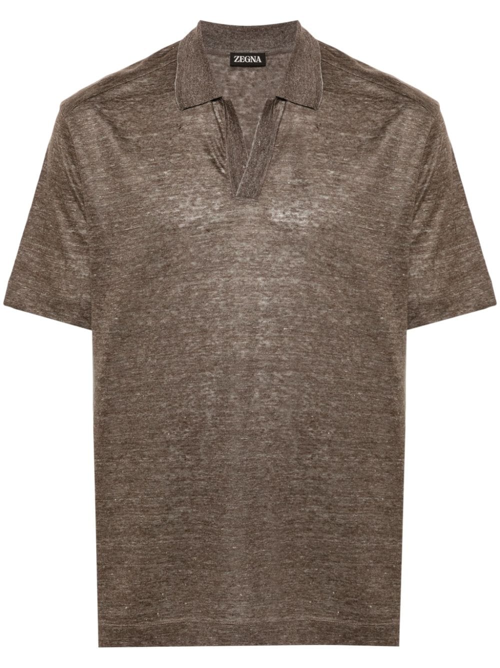Zegna Short-sleeve Linen Polo Shirt In Brown