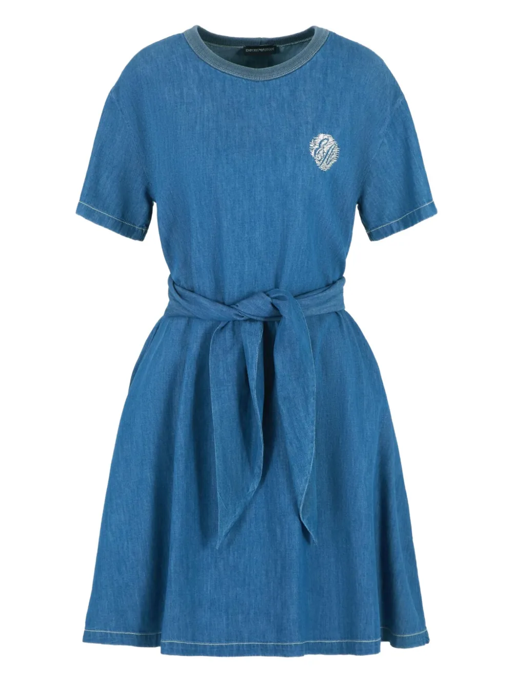 Emporio Armani embroidered belted mini denim dress | Blue | Image 1