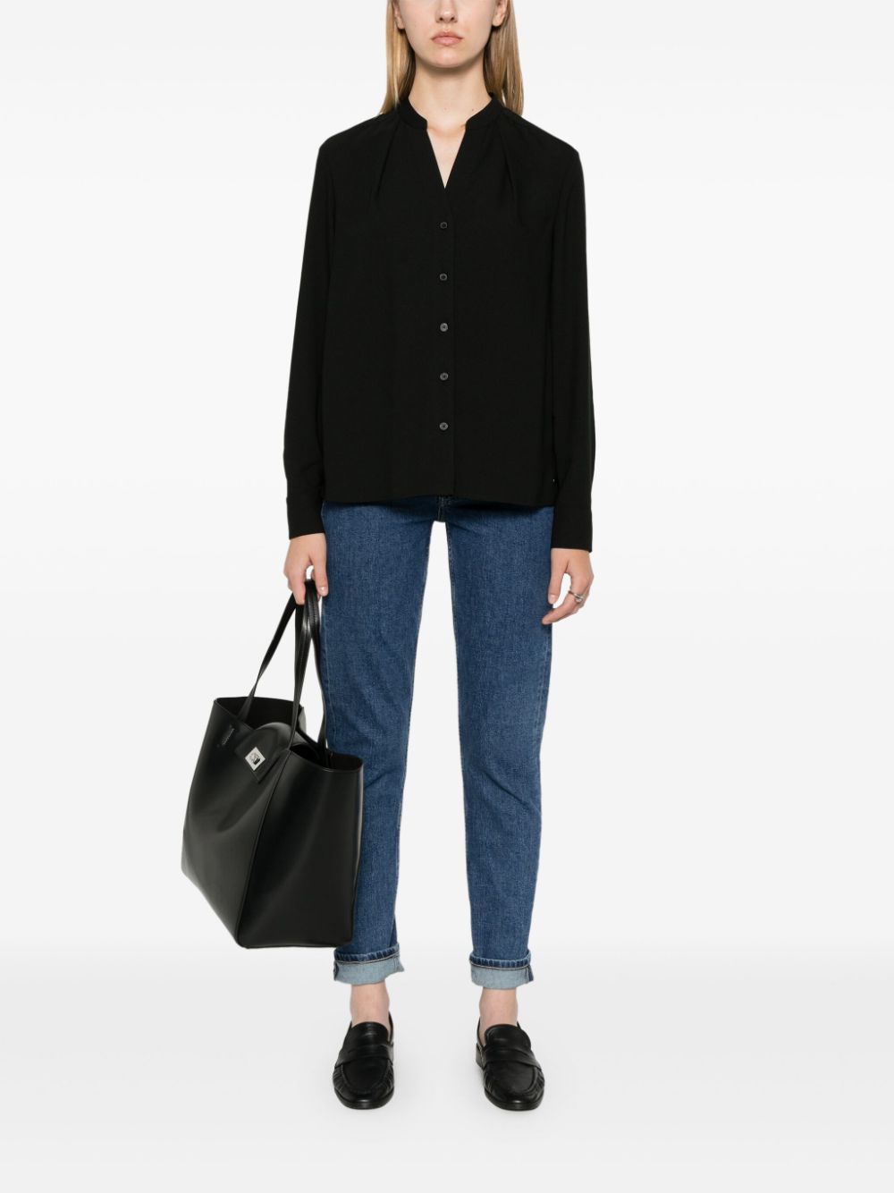 Calvin Klein Kraagloze crêpe blouse - Zwart