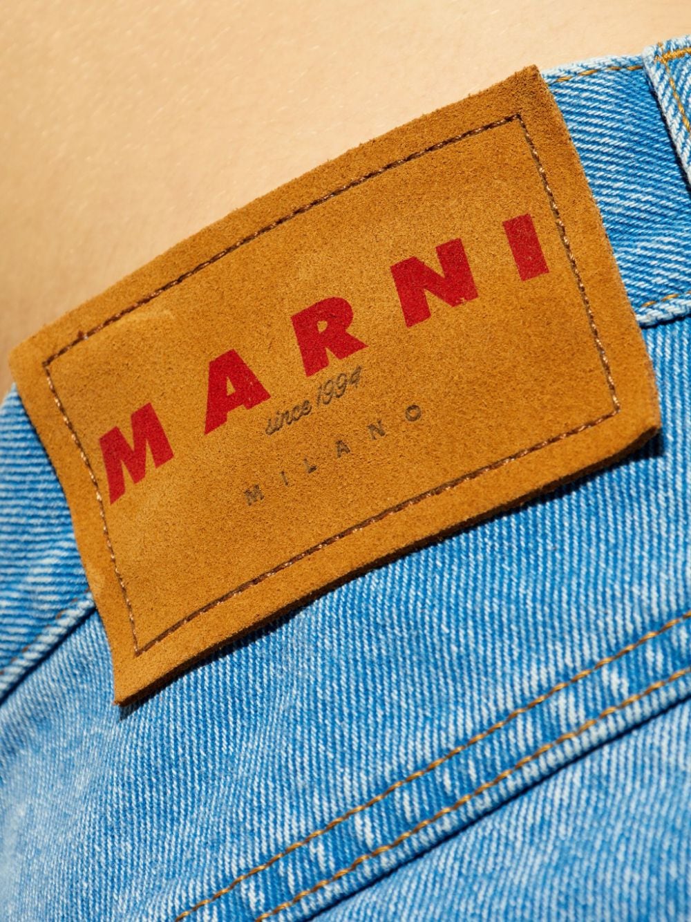 Shop Marni Logo-patch Cotton Jeans In 蓝色