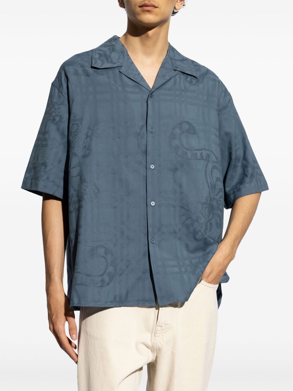 Shop Kenzo Cotton-jacquard Shirt In Blue