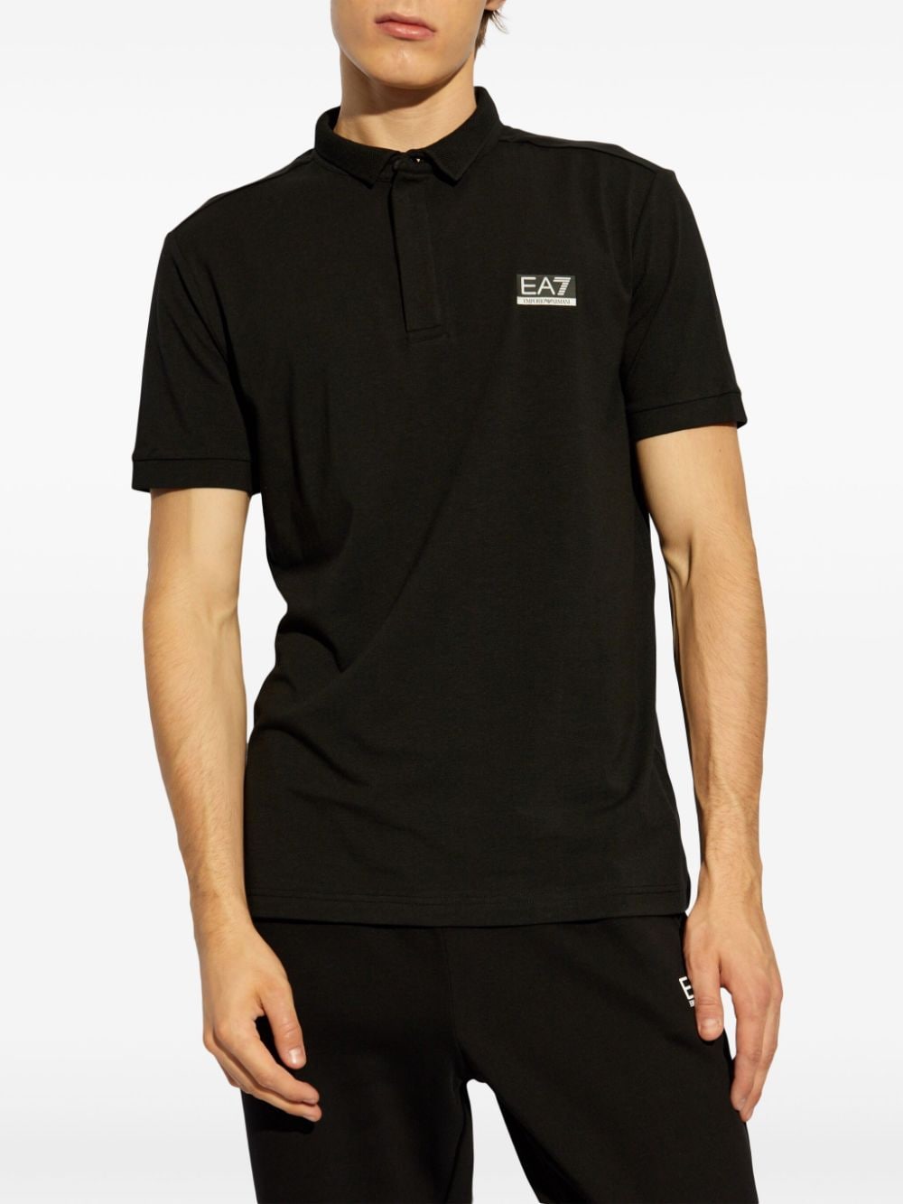 Shop Ea7 Logo-patch Short-sleeve Polo Shirt In Black