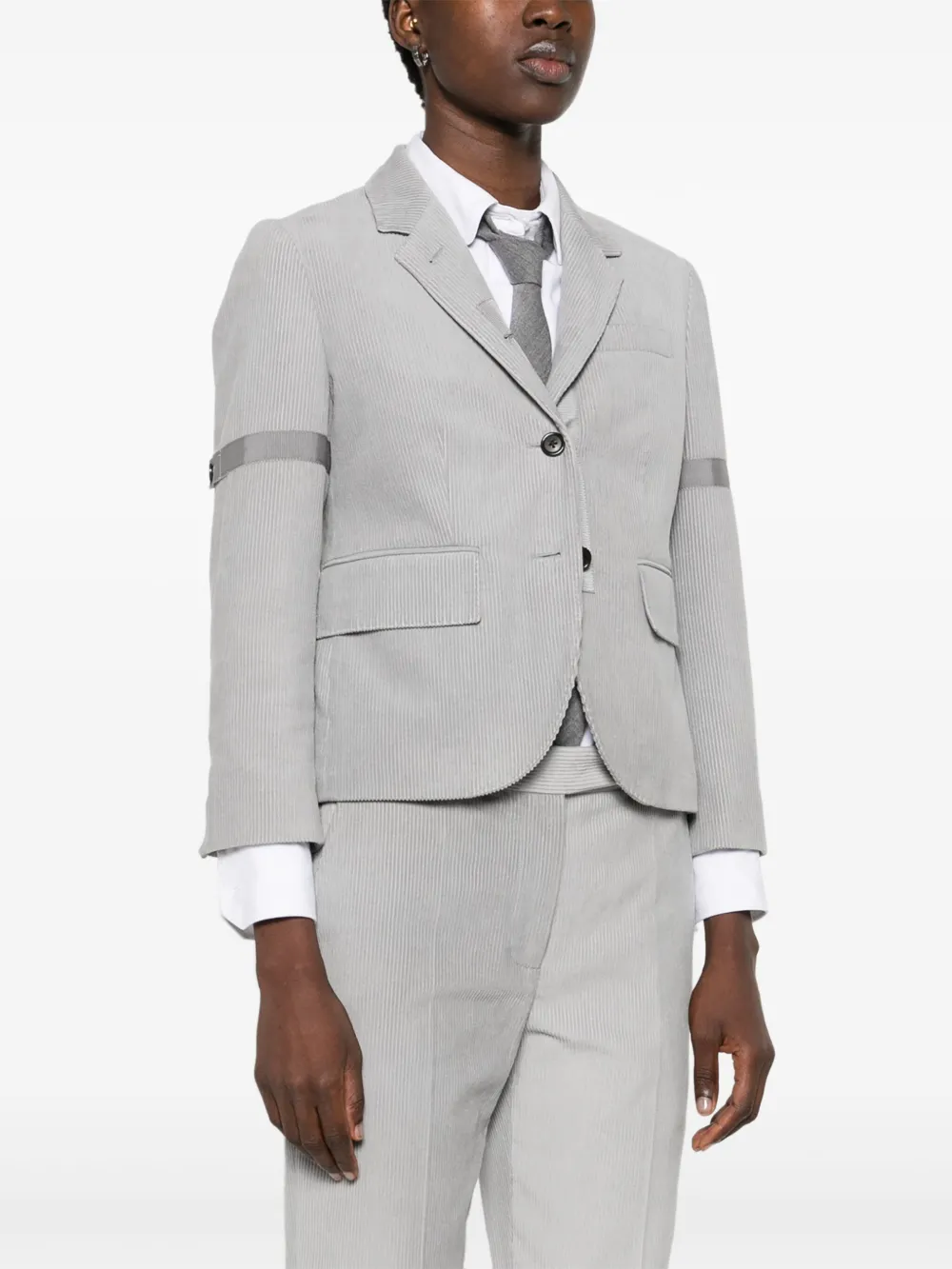 Thom Browne Ribfluwelen blazer met enkele rij knopen Grijs