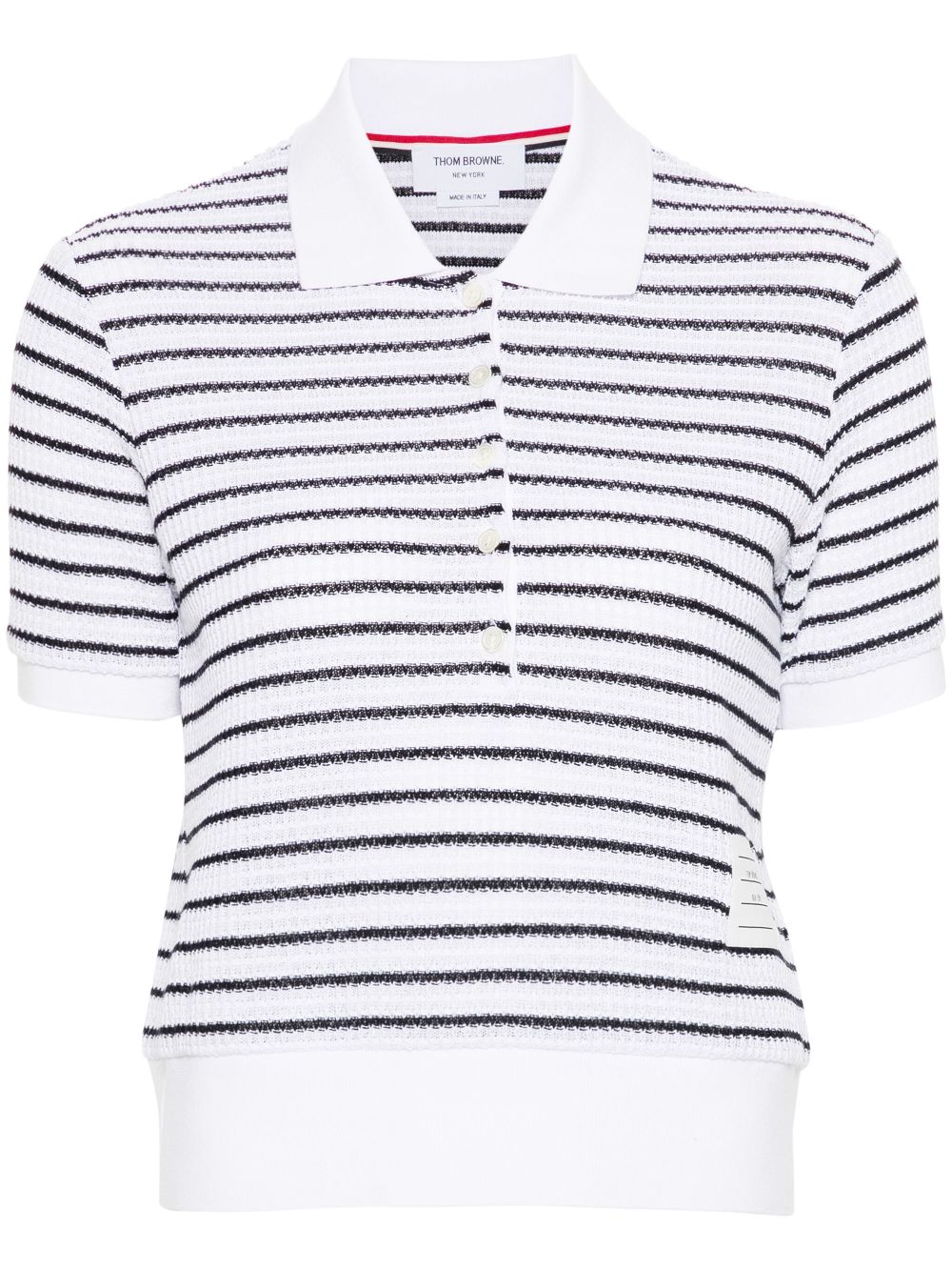 Thom Browne striped textured-knit polo shirt - White