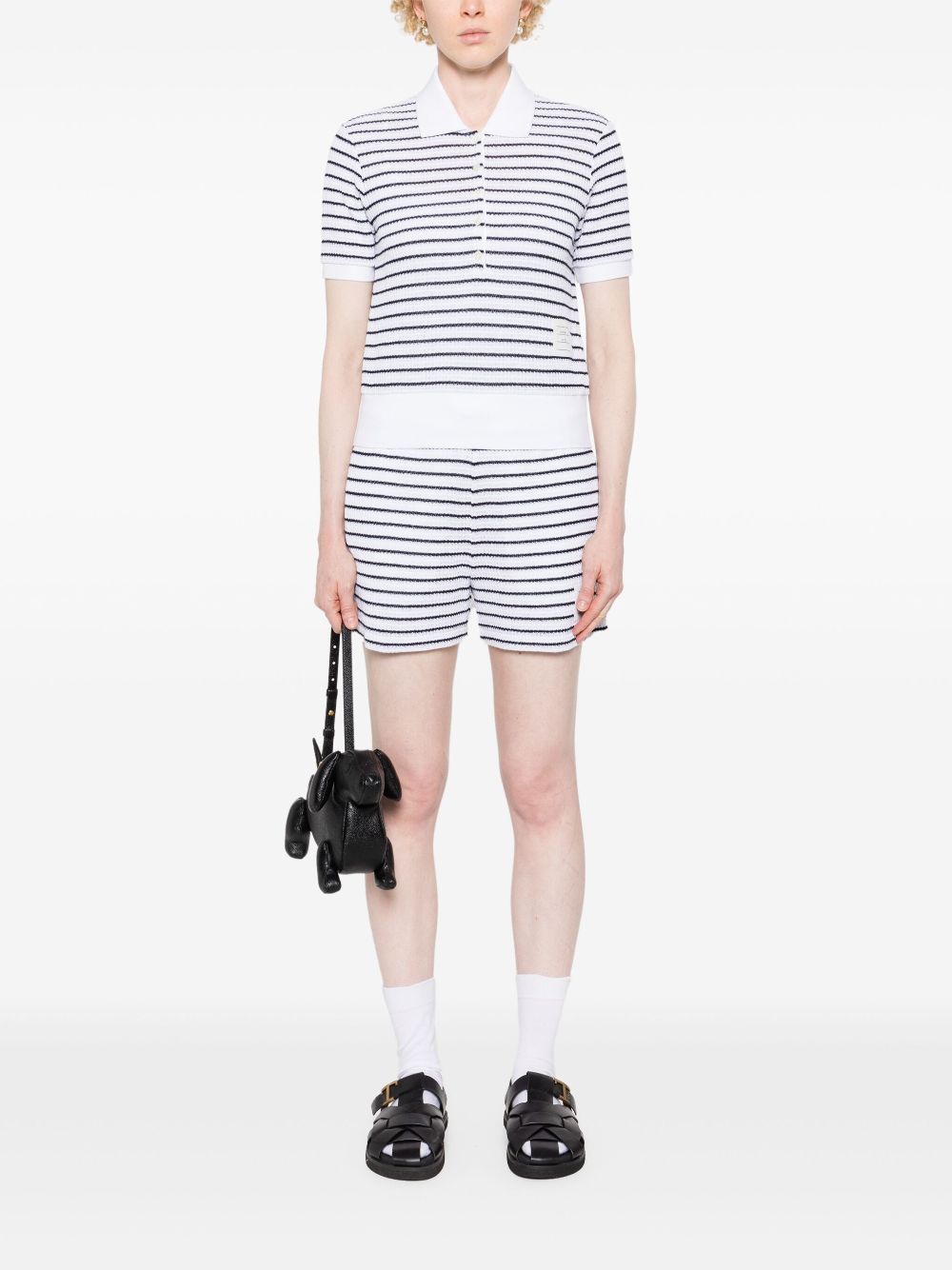 Thom Browne striped textured-knit polo shirt - White