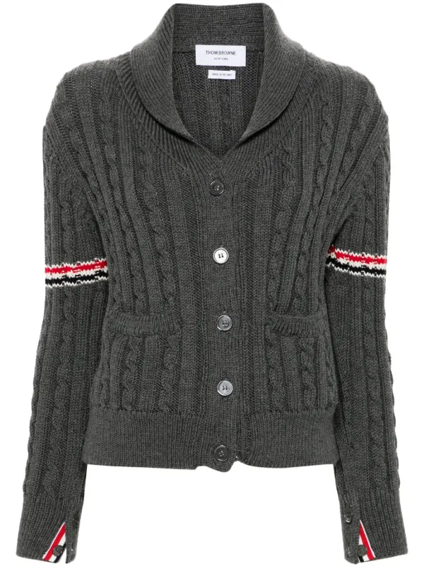THOM BROWNE ストライプニットカーディガン Thom Browne RWBストライプ ケーブルニット カーディガン | グレー