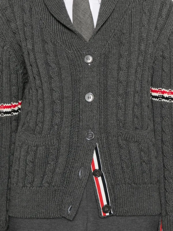 Thom Browne RWBストライプ ケーブルニット カーディガン | グレー 