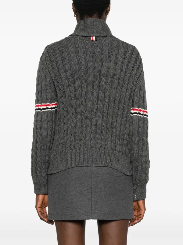 Thom Browne RWBストライプ ケーブルニット カーディガン | グレー 