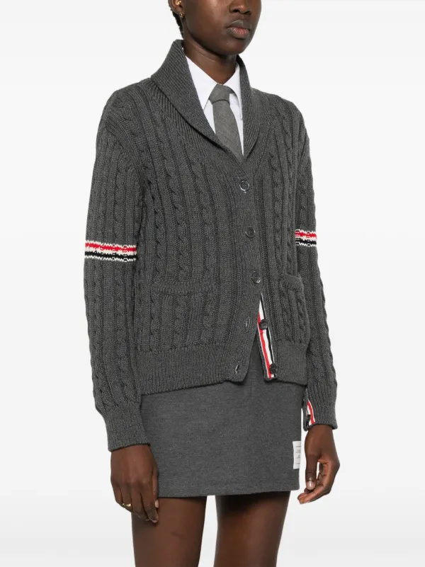 Thom Browne RWBストライプ ケーブルニット カーディガン | グレー