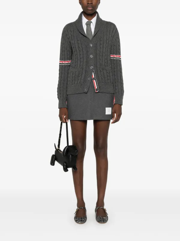Thom Browne RWBストライプ ケーブルニット カーディガン | グレー