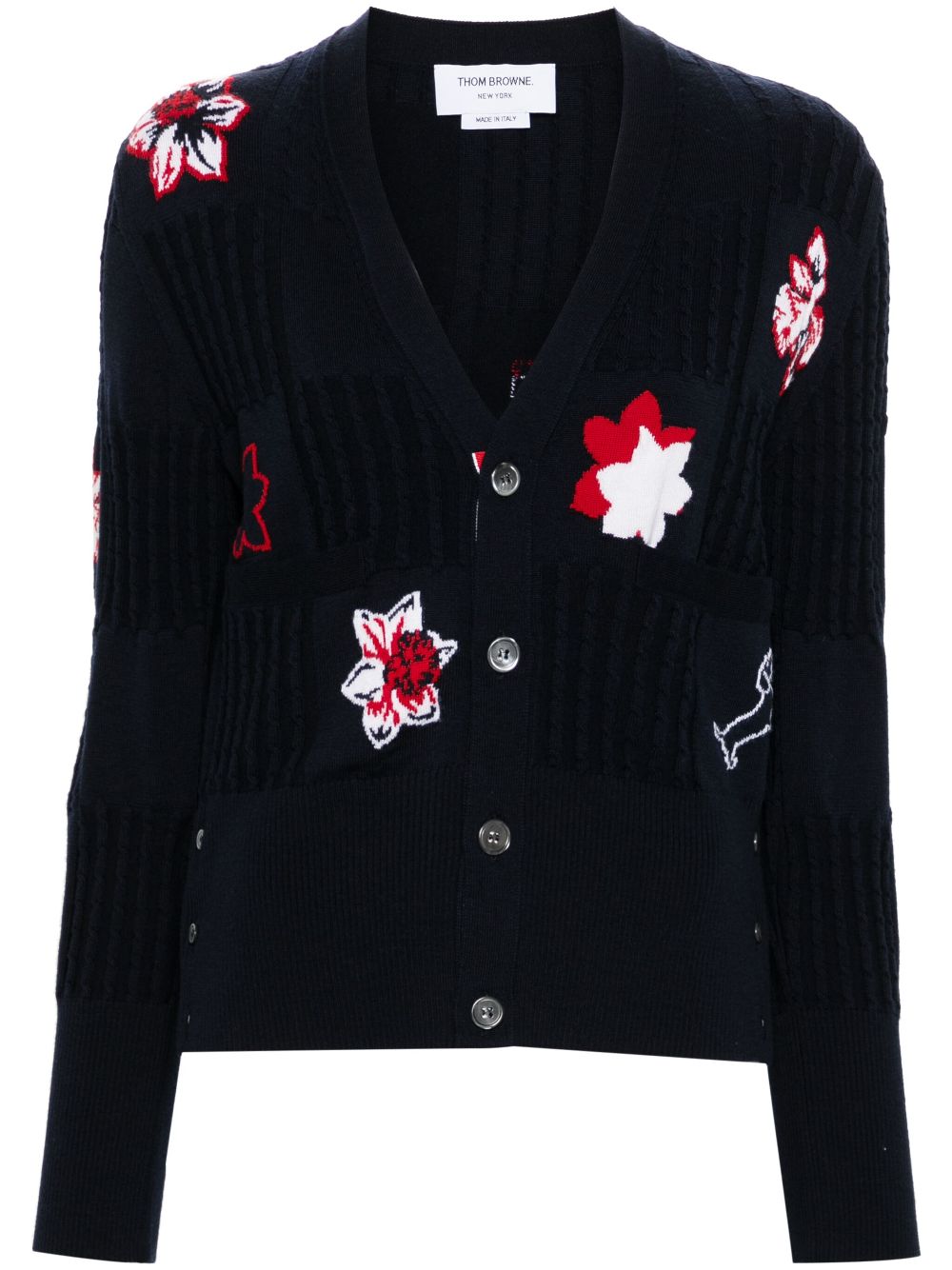 Thom Browne Hector floral intarsia-knit cardigan - Blue