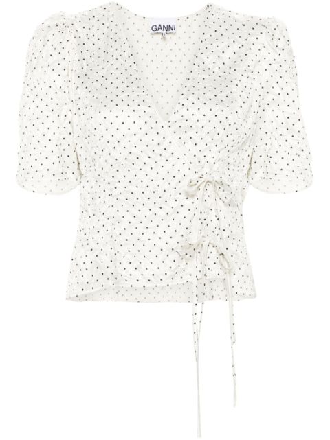 GANNI polka dot crinkled satin blouse Women