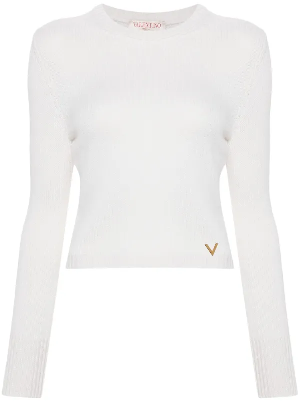Valentino Garavani V-logo Cashmere Jumper in White