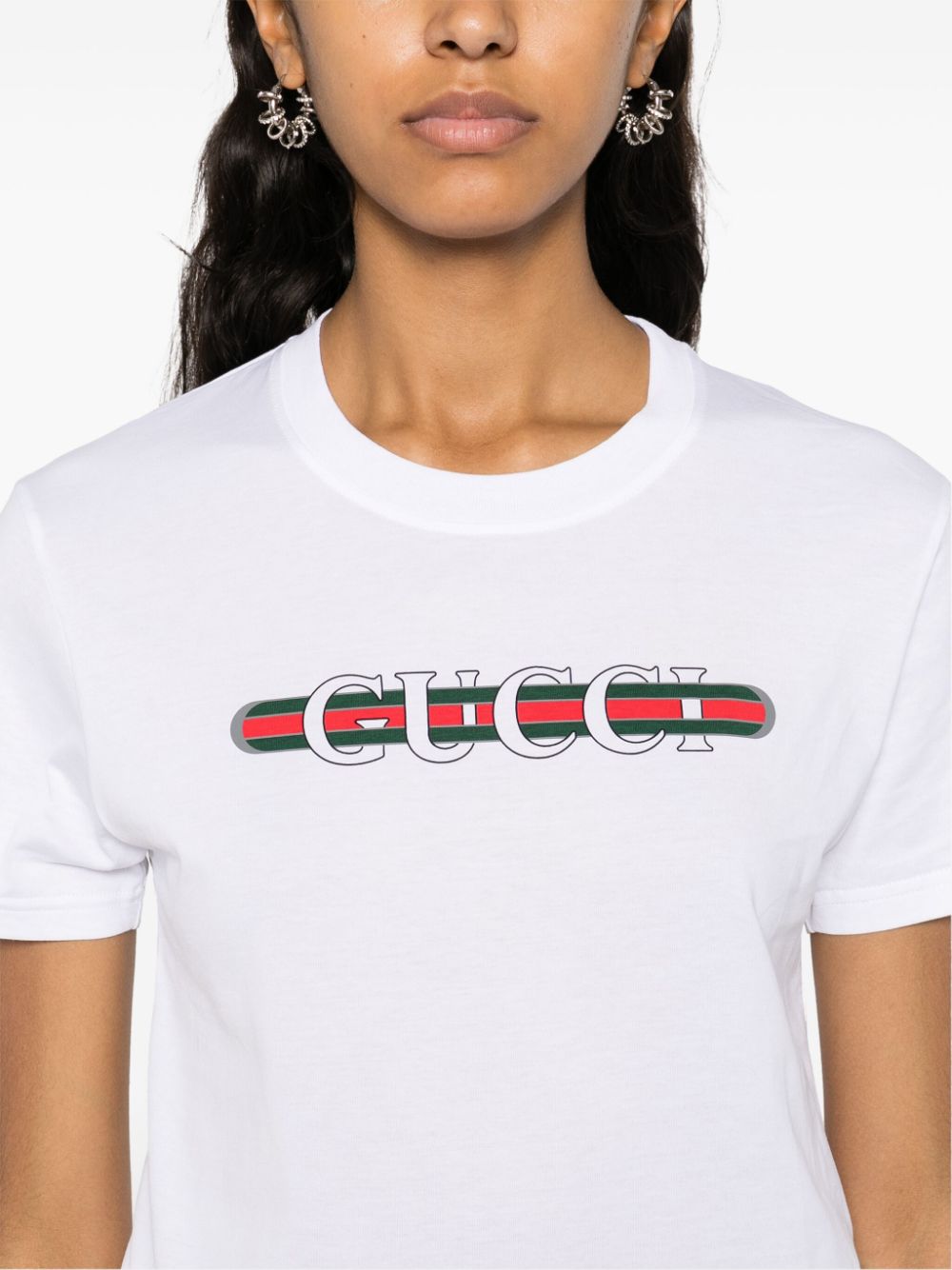 Shop Gucci Logo-print Cotton T-shirt In White