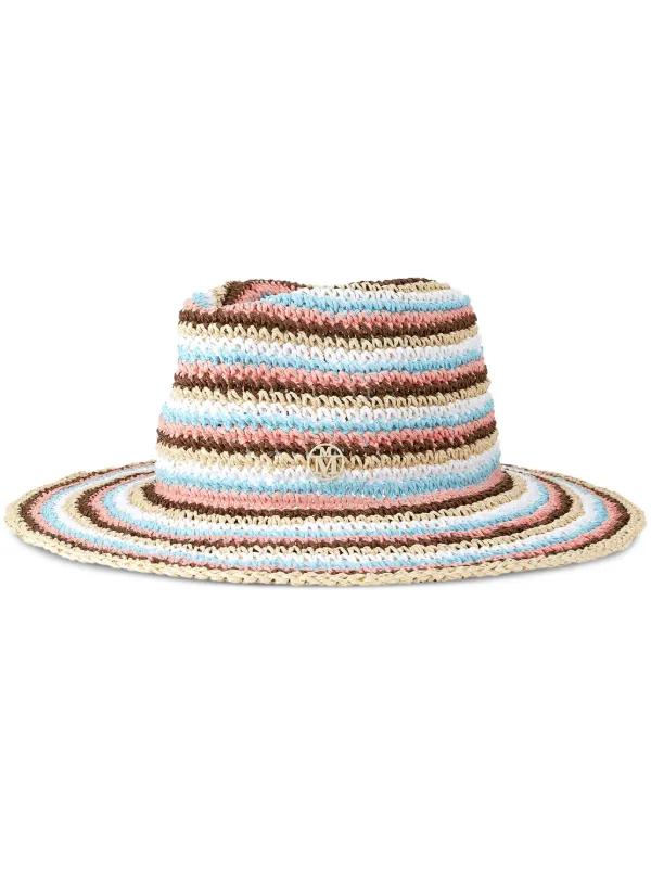 Maison Michel Charles Striped Straw Fedora Blue FARFETCH GE