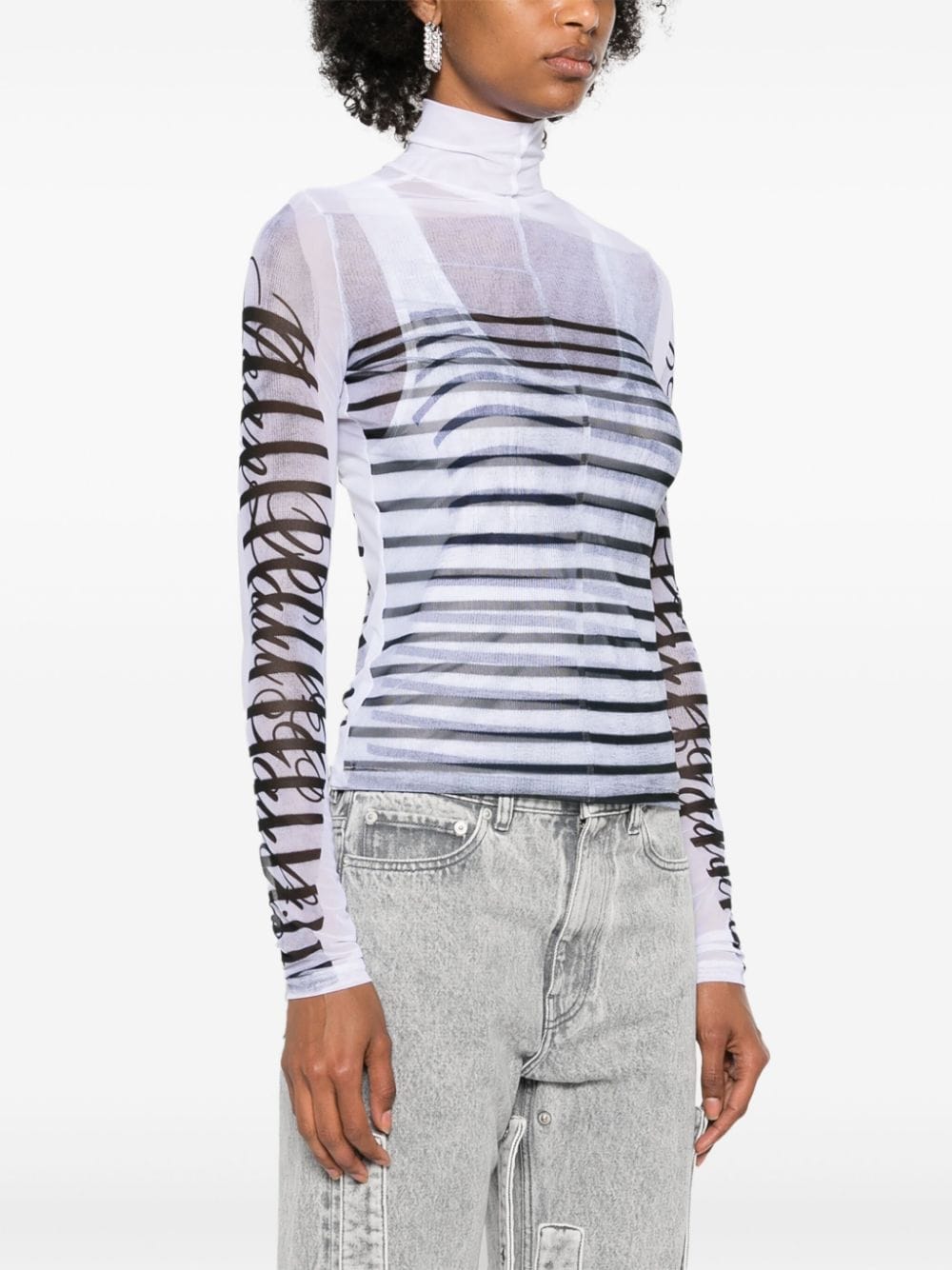 Shop Jean Paul Gaultier Mesh-design Striped T-shirt In White