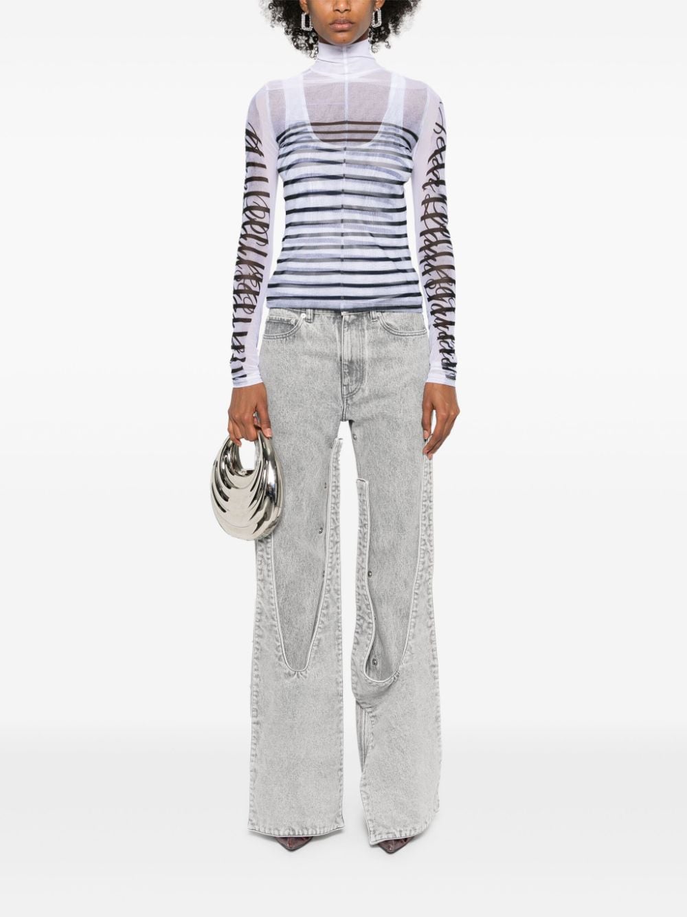 Shop Jean Paul Gaultier Mesh-design Striped T-shirt In White