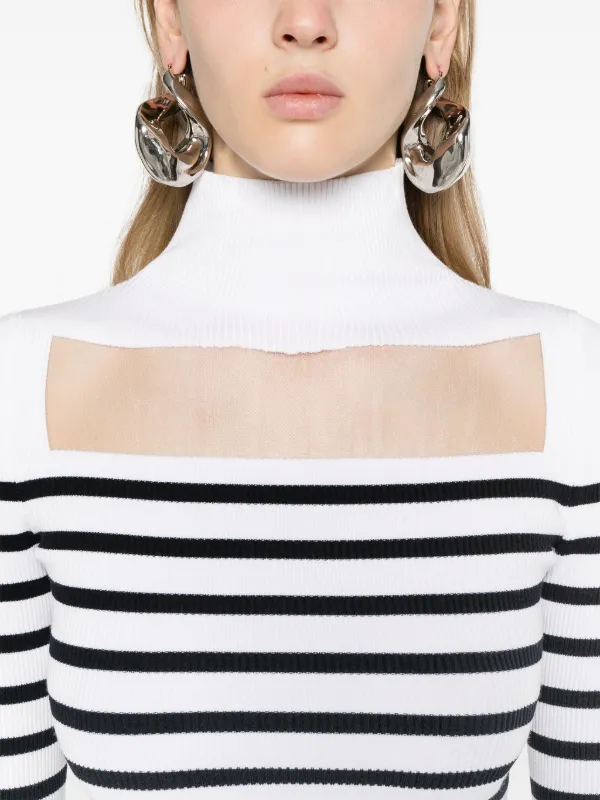 Jean Paul Gaultier Striped Ribbed Maxi Dress | White
