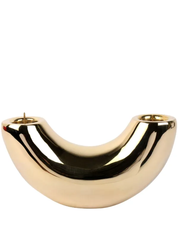 Dinosaur Designs Metal Horn Candlestick Holder in Gold