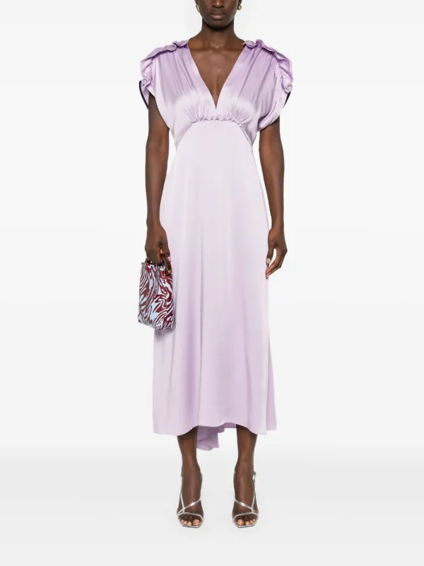 Victoria Beckham Ruffled Satin Midi Dress | Purple | FARFETCH