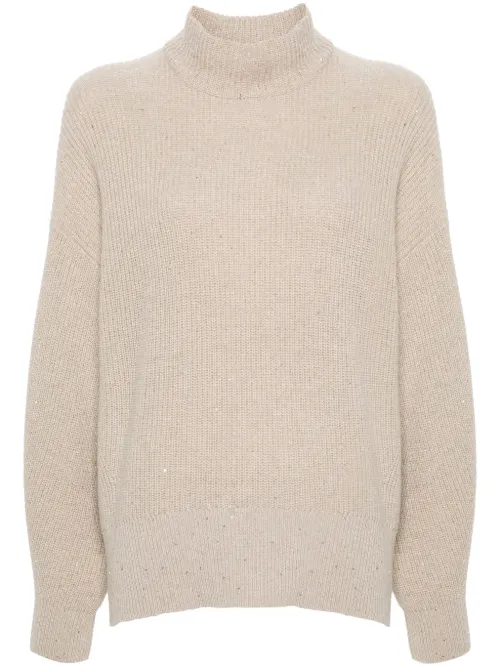 Pull orné de sequins à col montant - Brunello Cucinelli - Modalova