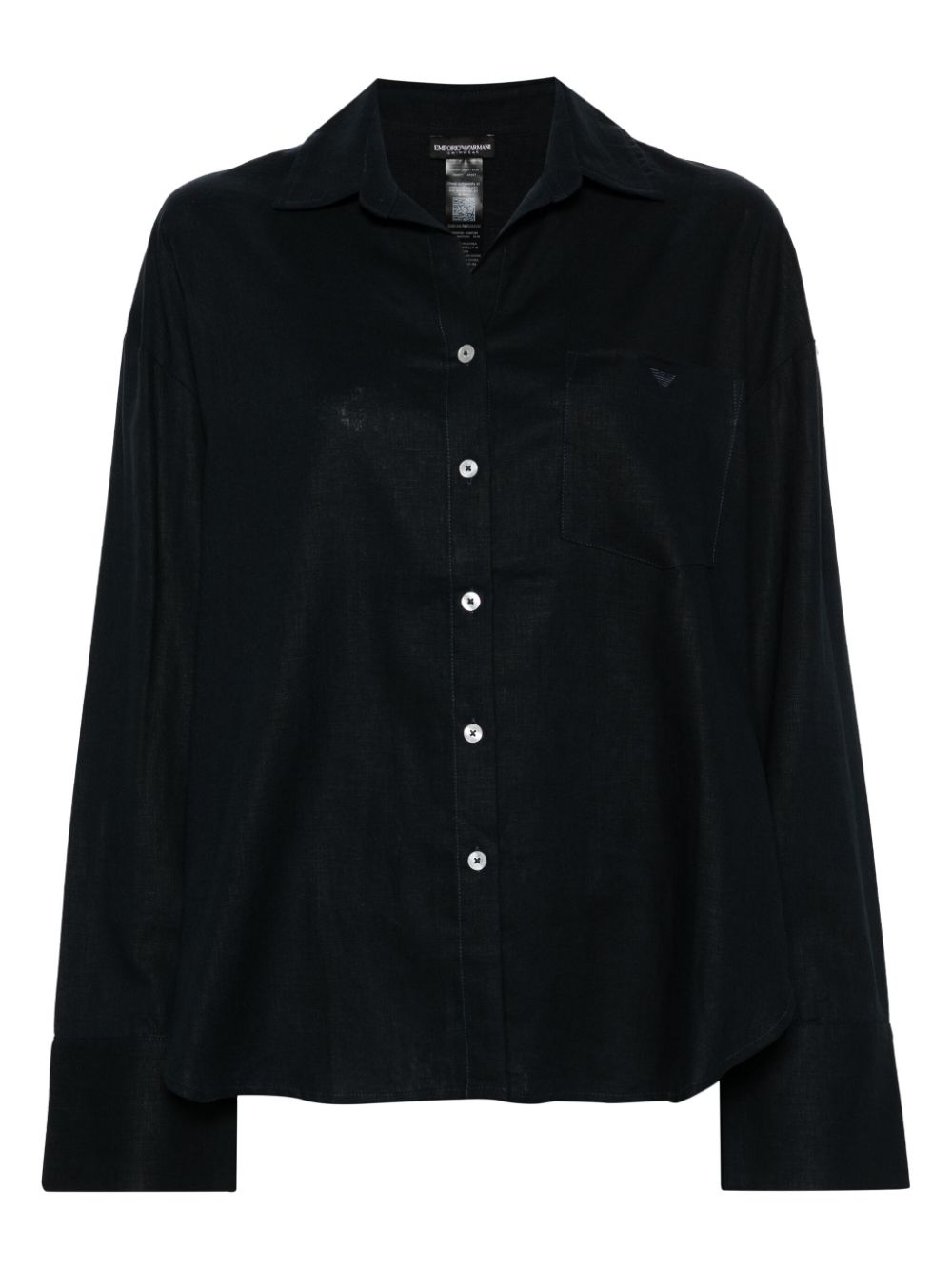 Emporio Armani Camp-collar Buttoned Shirt In Blue