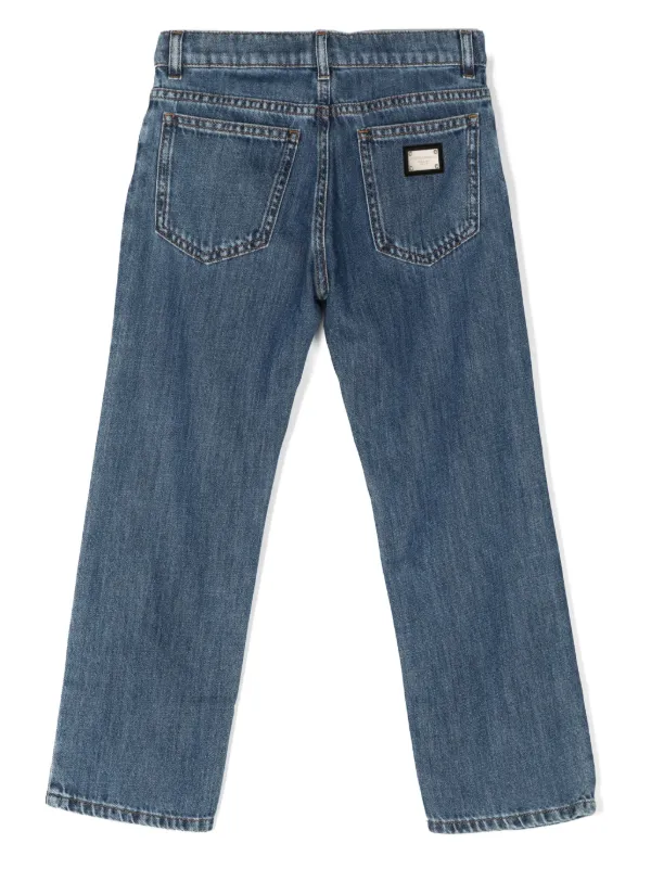 Dolce & Gabbana Kids logo-plaque Straight Jeans | Blue | FARFETCH