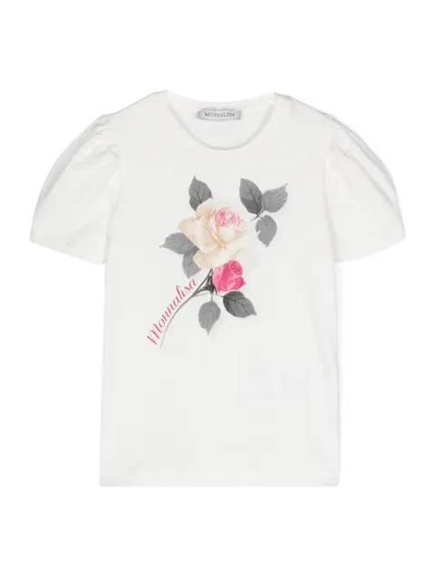 Monnalisa rose-print puff-sleeves T-shirt 