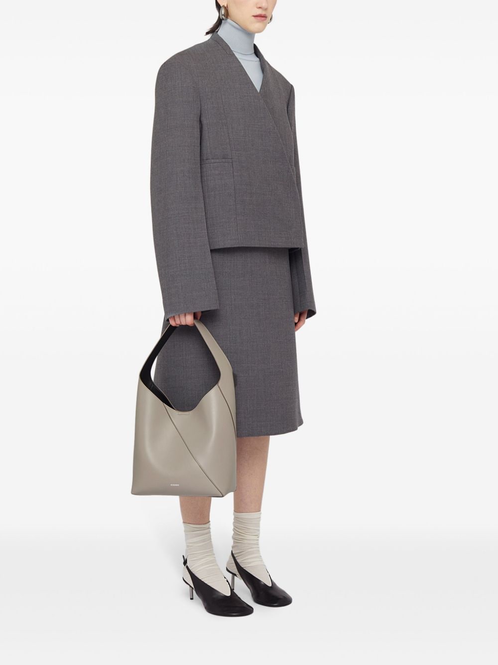 Jil Sander Medium Vertigo leren schoudertas - Grijs