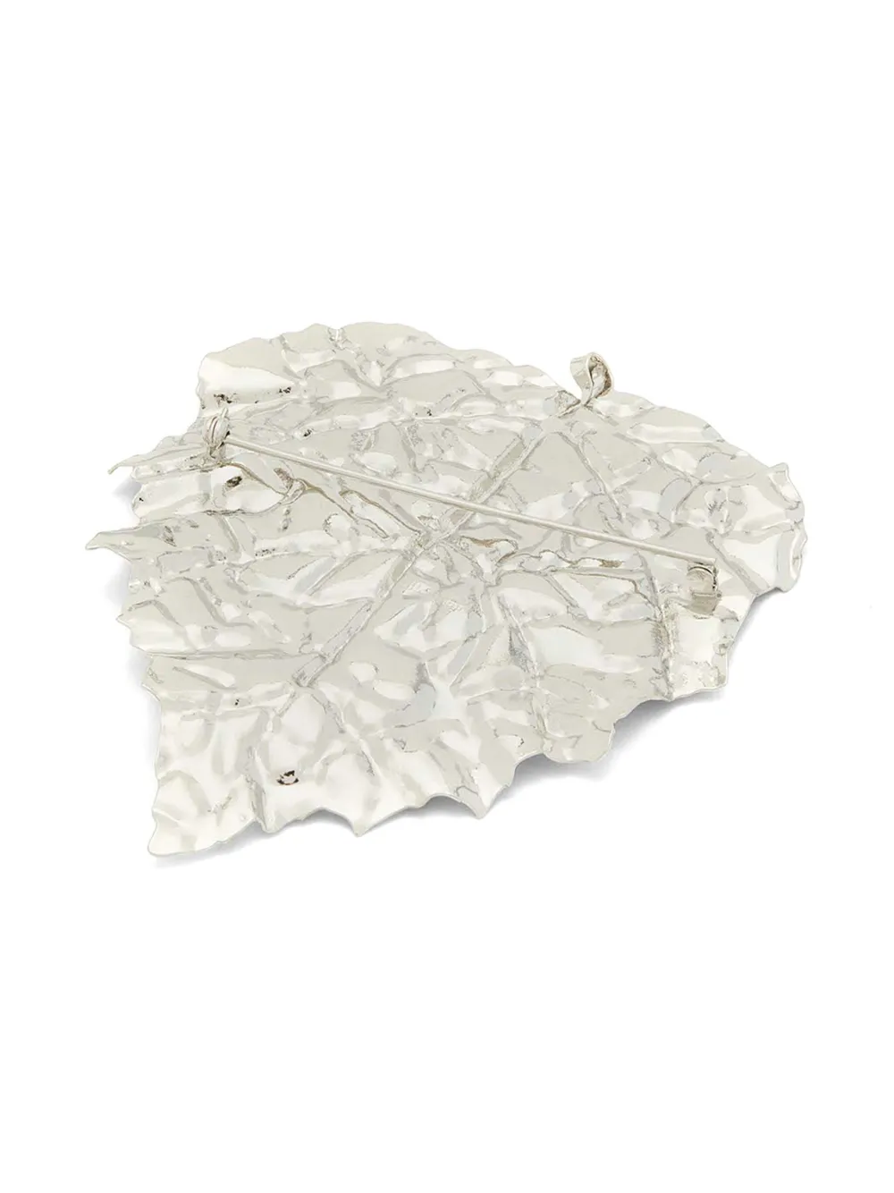 Jil Sander Oversize Leaf-shaped Polished Brooch In Silver