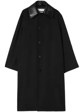 JIL SANDER チェスターコート Jil Sander レザーカラーコート | ブラック | FARFETCH JP
