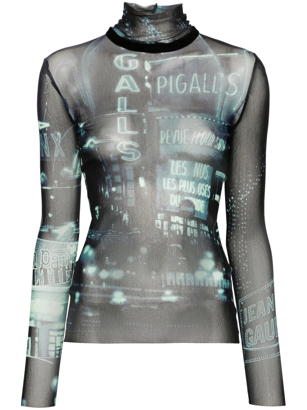 Jean Paul Gaultier Tulle Turtleneck Top In Blue