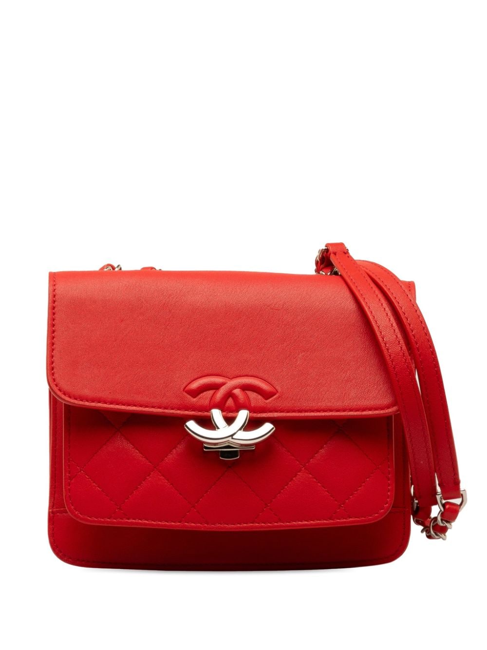 Pre-owned Chanel 2018 Mini Calfskin Cc Box Flap Shoulder Bag In Red