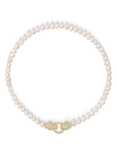 Nialaya Jewelry Panther Head pearl-embellished necklace
