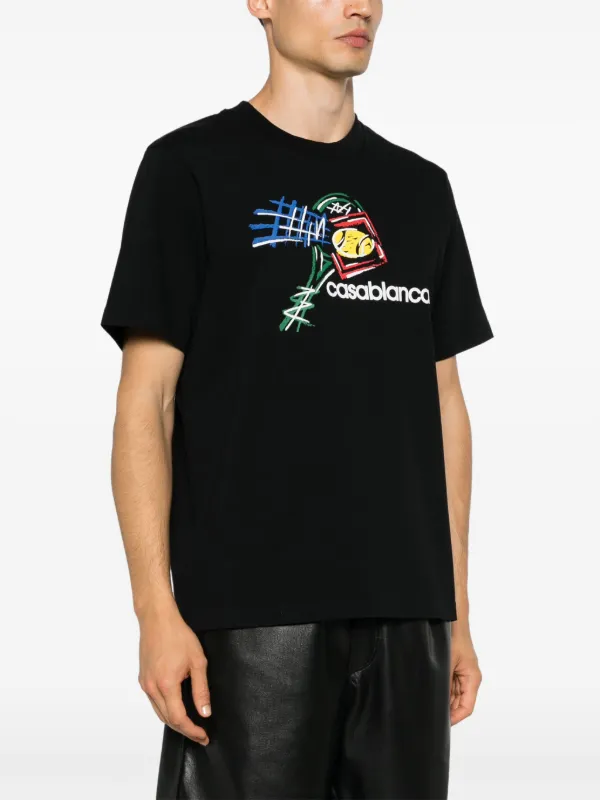 Casablanca Camiseta Croquis De Tennis Com Logo | Preto | FARFETCH BR