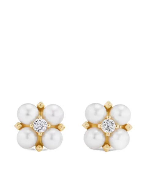 David Yurman 18kt yellow gold Petite Modern Renaissance pearl diamond stud earrings (7.8mm)