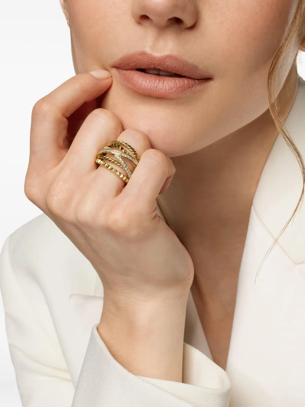David Yurman 18kt yellow gold Crossover Trio Six Row diamond ring (7mm) | Image 2