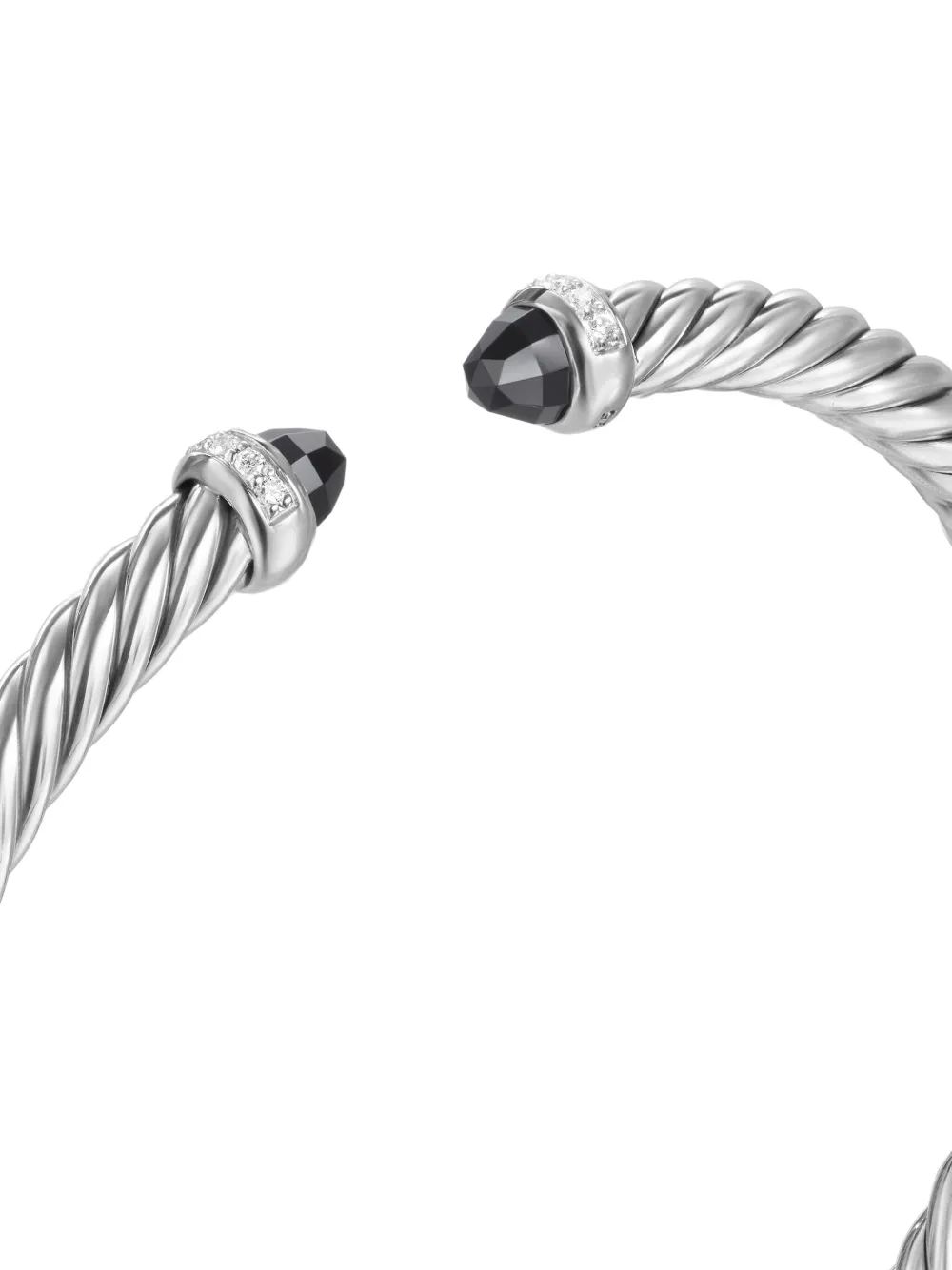 David Yurman Sterling Silver Cablespira Onyx And Diamonds Bracelet In Silver