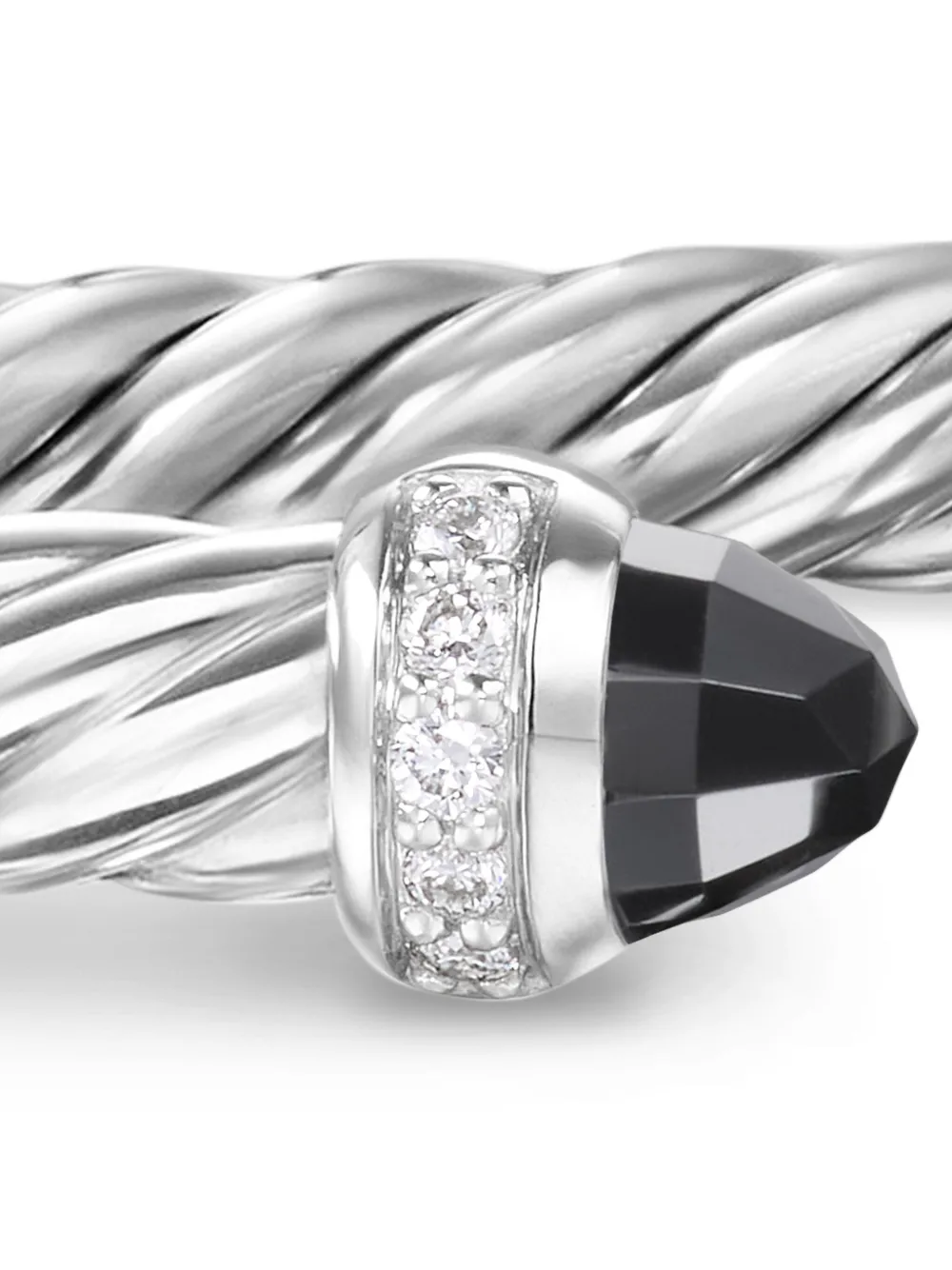 David Yurman Sterling Silver Cablespira Onyx And Diamonds Bracelet In Silver